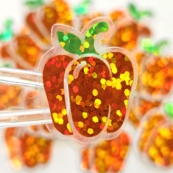 Green Bell Pepper Stickers, Vegerable Garden Die Cut Glitter Vinyl Decals, Peel & Stick, choose amount