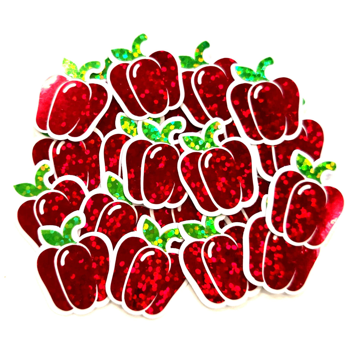 Red Bell Pepper Stickers, Vegetable Garden Die Cut Glitter Vinyl Decals, Peel & Stick, choose amount