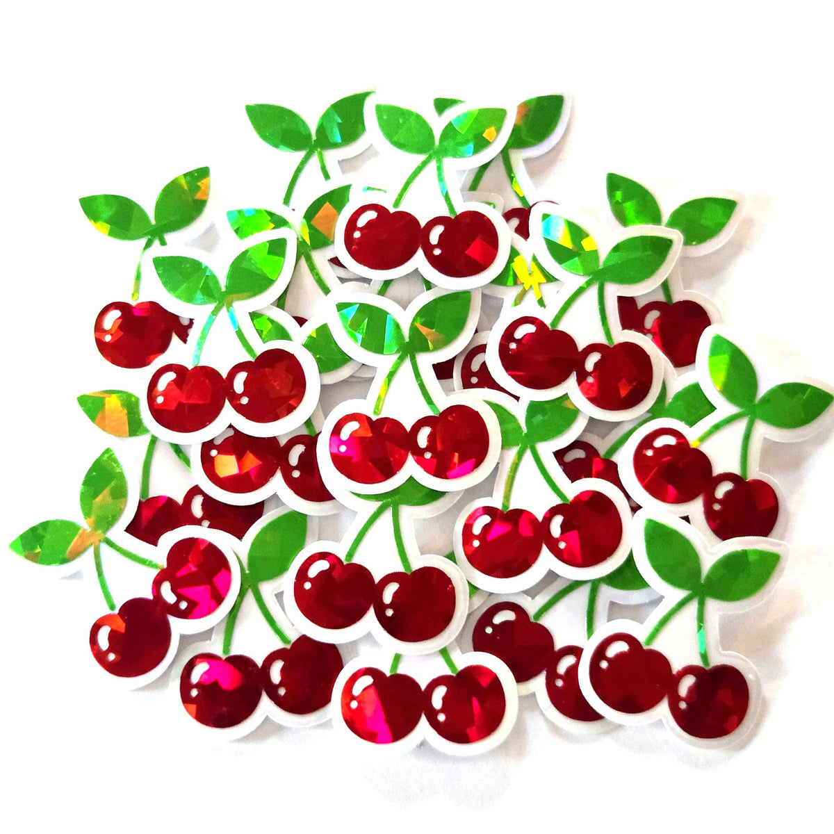 Mini Red Cherry Sticker Set, Sparkly Vinyl Decals for crafts, one inch, choose amount