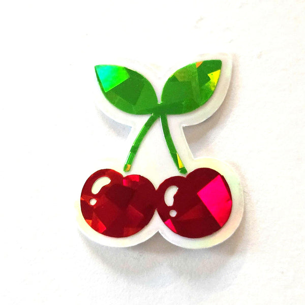 Mini Red Cherry Sticker Set, Sparkly Vinyl Decals for crafts, one inch, choose amount