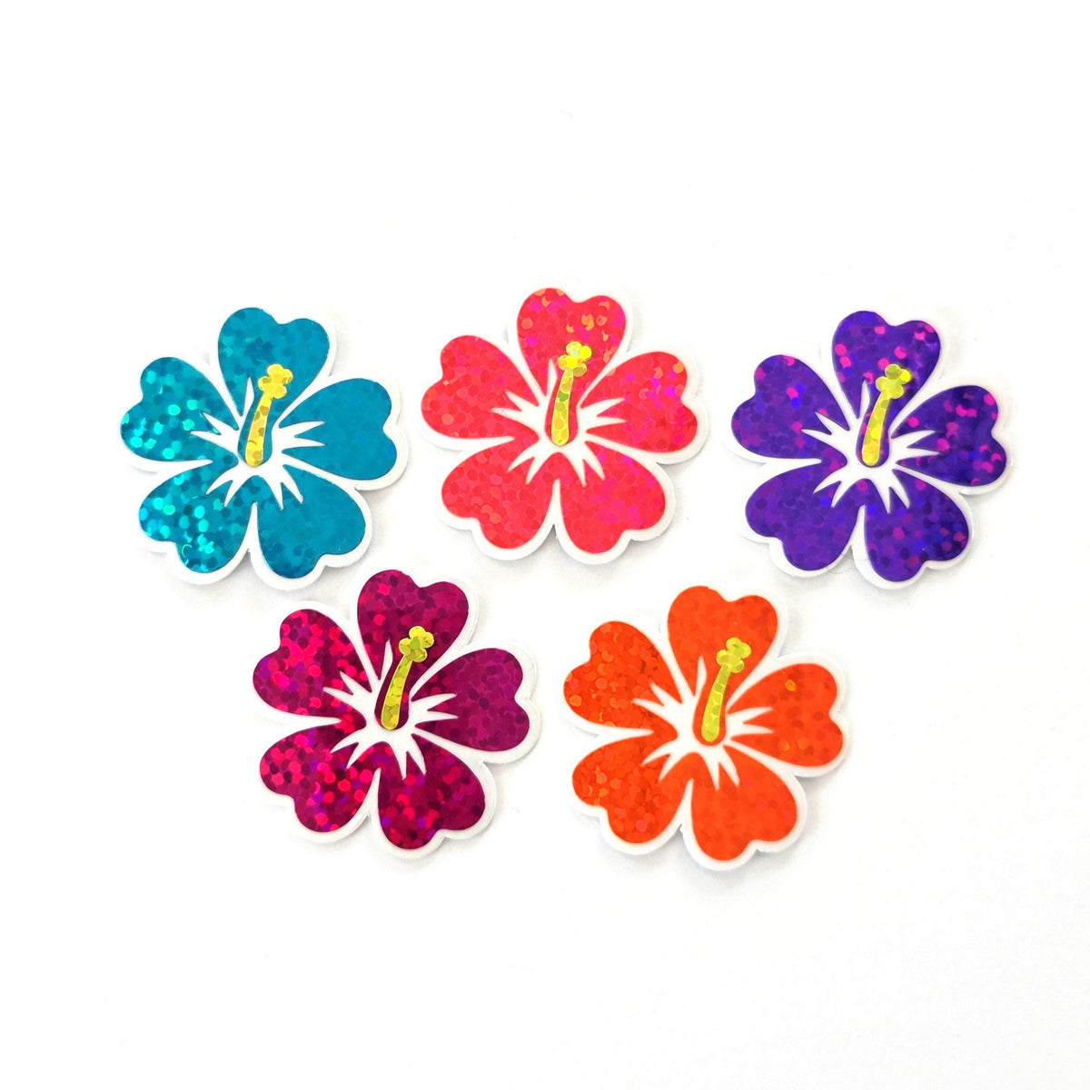 Mini Magenta Pink Hibiscus Flower Stickers, tropical blooms, summer garden, island beach wedding stickers, choose color.