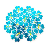 Mini Turquoise Hibiscus Flower Stickers, tropical blooms, summer garden, island beach wedding stickers, choose color.