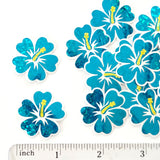 Mini Turquoise Hibiscus Flower Stickers, tropical blooms, summer garden, island beach wedding stickers, choose color.