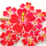Mini Pink Hibiscus Flower Stickers, tropical blooms, summer garden, island beach wedding stickers, choose color.