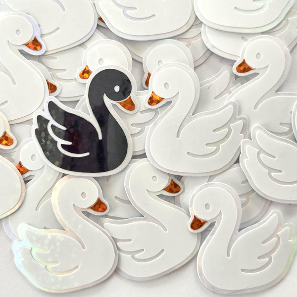 Mini Black Swan Stickers, Die-Cut Vinyl Decals for summer wedding decor