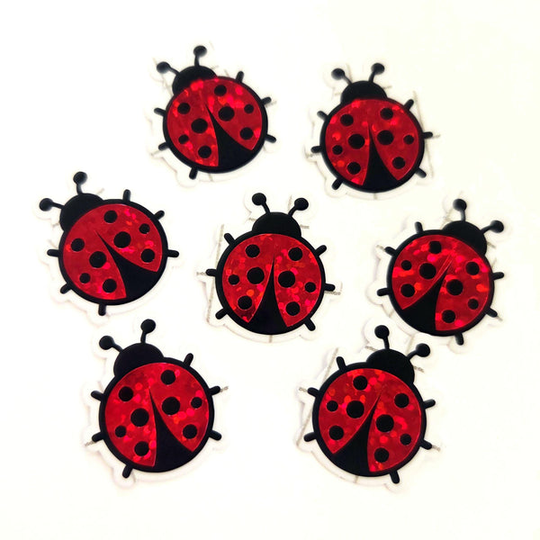 Pink Ladybug Stickers, Cute Bugs, Die Cut Glitter Vinyl Decals, Peel & Stick, choose amount