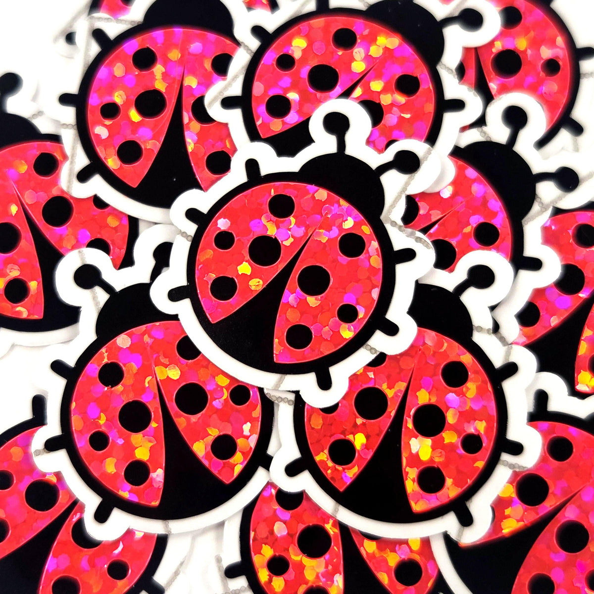 Red Ladybug Stickers, Cute Bugs, Die Cut Glitter Vinyl Decals, Peel & Stick, choose amount