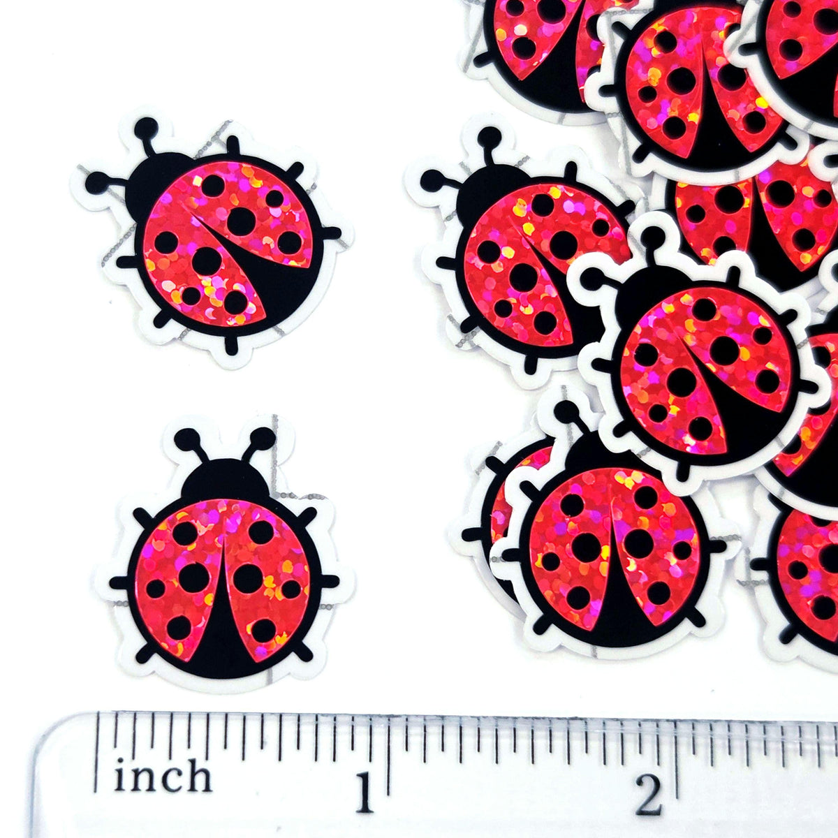 Pink Ladybug Stickers, Cute Bugs, Die Cut Glitter Vinyl Decals, Peel & Stick, choose amount