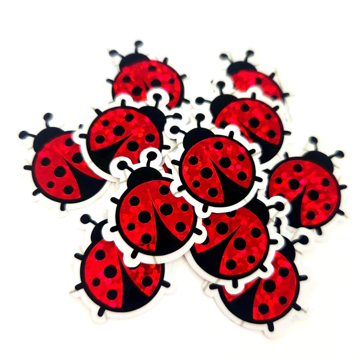 Red Ladybug Stickers, Cute Bugs, Die Cut Glitter Vinyl Decals, Peel & Stick, choose amount