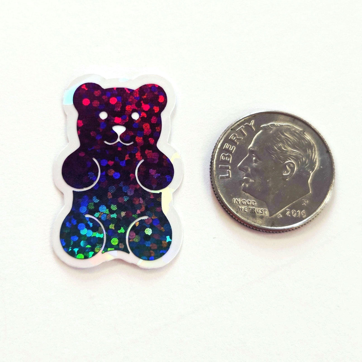 Rainbow Glitter Gummy Bears Mini Sticker Set, Candy Decals with clear outline