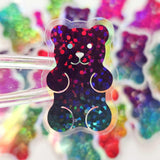 Rainbow Glitter Gummy Bears Mini Sticker Set, Candy Decals with clear outline