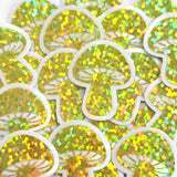 Yellow Mushrooms Mini Sticker Set, sparkly toadstools for cottagecore journals and crafts