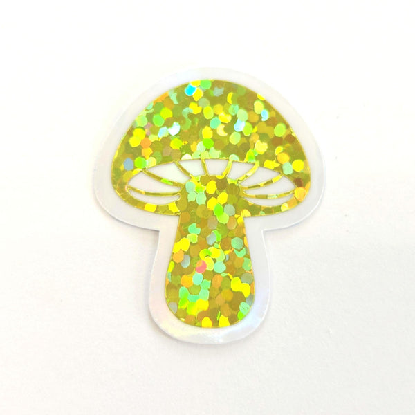 Yellow Mushrooms Mini Sticker Set, sparkly toadstools for cottagecore journals and crafts
