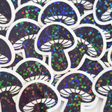 Black Mushrooms Mini Sticker Set, sparkly toadstools for cottagecore scrapbooking, crafts, journals