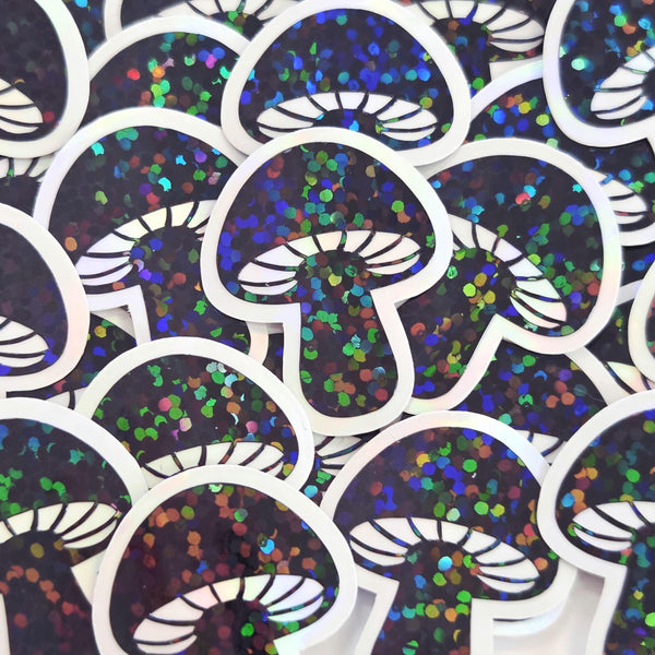 Black Mushrooms Mini Sticker Set, sparkly toadstools for cottagecore scrapbooking, crafts, journals