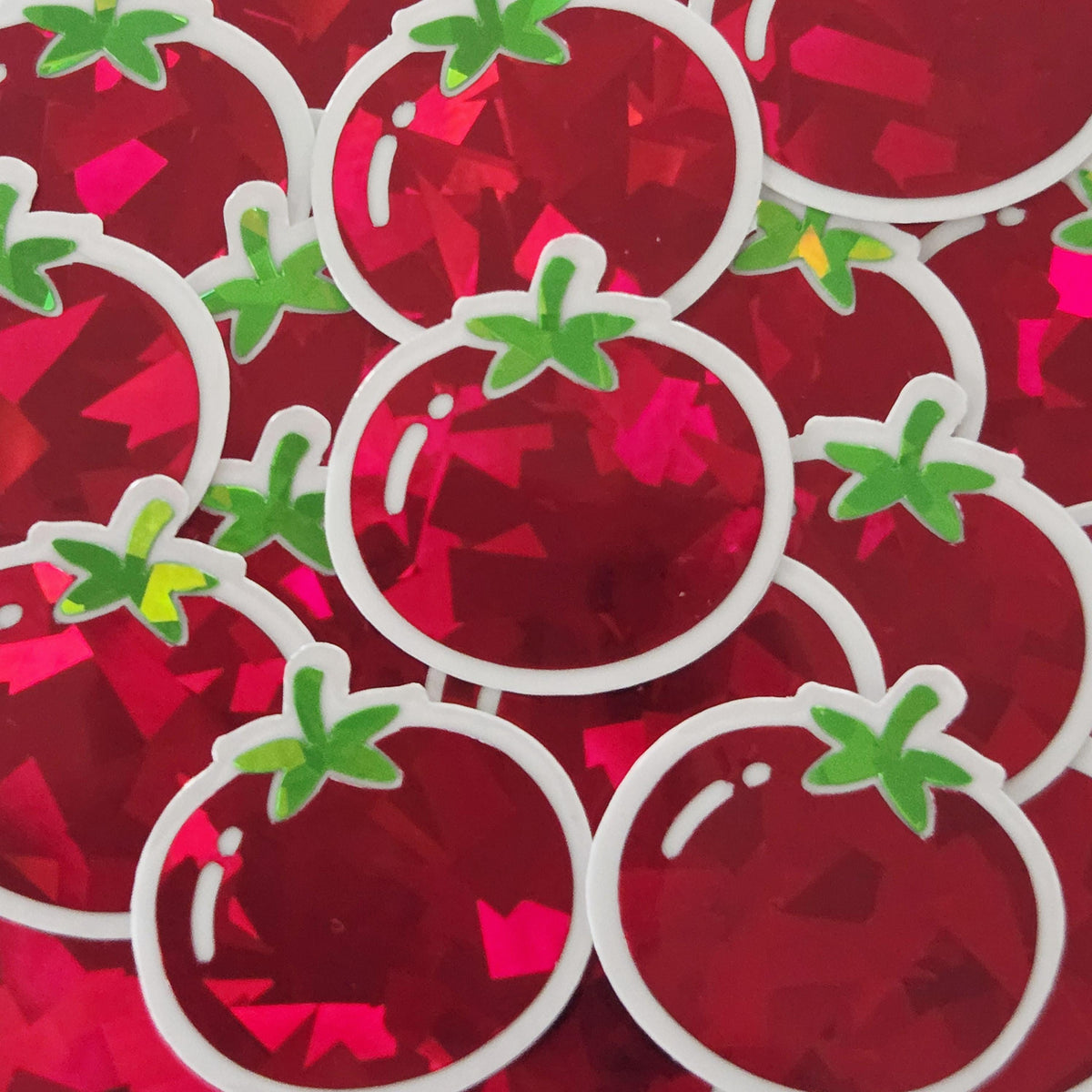 Garden Tomato Sticker Set, sparkly summer vegetable stickers for planners, journals and scrapbook pages.