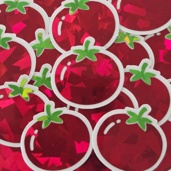Garden Tomato Sticker Set, sparkly summer vegetable stickers for planners, journals and scrapbook pages.