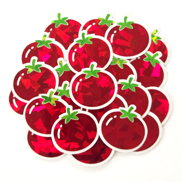 Garden Tomato Sticker Set, sparkly summer vegetable stickers for planners, journals and scrapbook pages.