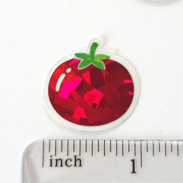 Garden Tomato Sticker Set, sparkly summer vegetable stickers for planners, journals and scrapbook pages.