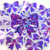 Mini Purple Bow Die Cut Stickers, Ribbon Decals, clear outline