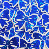 Mini Sparkly Blue Bow Stickers, Ribbon Decals, clear outline