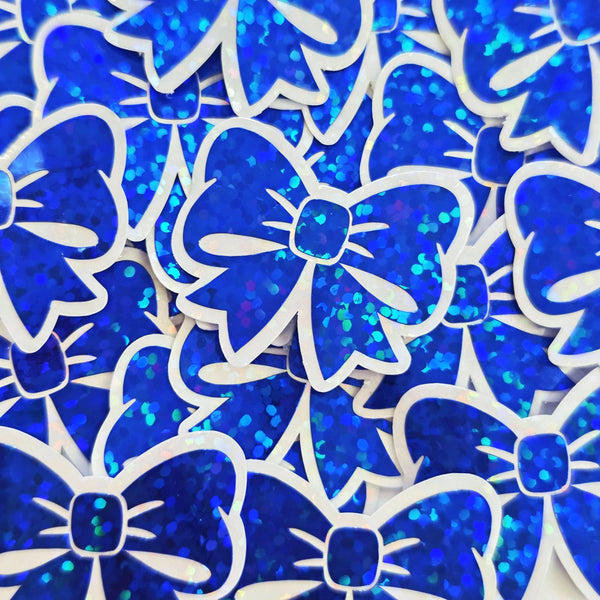 Mini Sparkly Blue Bow Stickers, Ribbon Decals, clear outline
