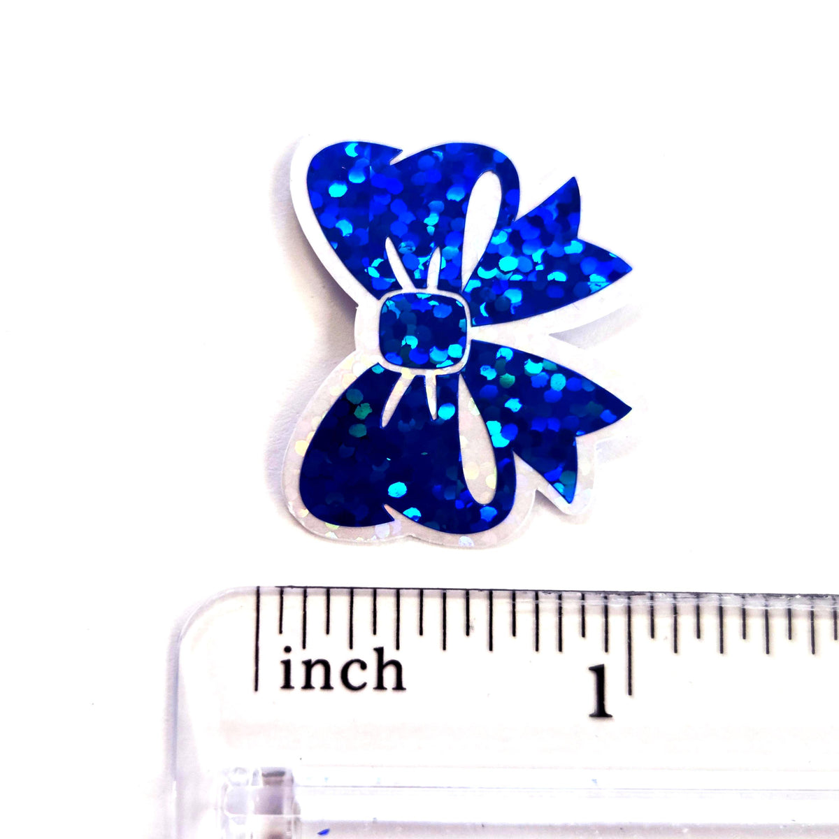 Mini Sparkly Blue Bow Stickers, Ribbon Decals, clear outline