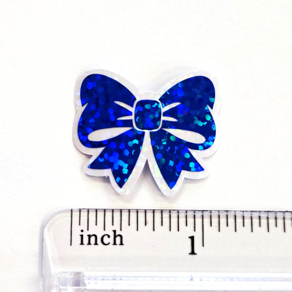 Mini Sparkly Blue Bow Stickers, Ribbon Decals, clear outline