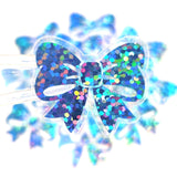 Mini Sparkly Light Blue Bow Stickers, Ribbon Decals, clear outline