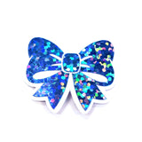 Mini Sparkly Light Blue Bow Stickers, Ribbon Decals, clear outline