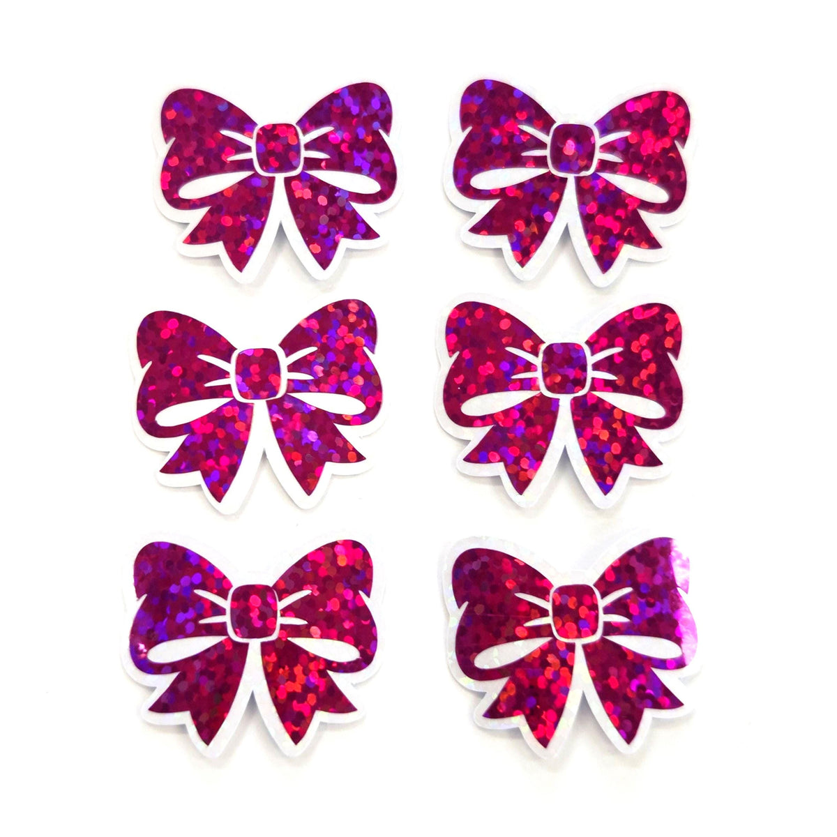Hot Pink Bow Stickers, Mini Magenta Ribbon Vinyl Decals, clear outline