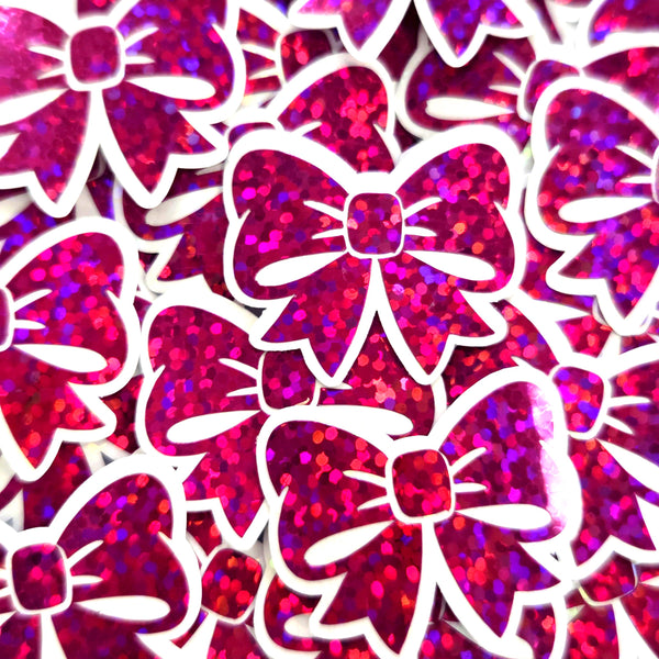 Hot Pink Bow Stickers, Mini Magenta Ribbon Vinyl Decals, clear outline