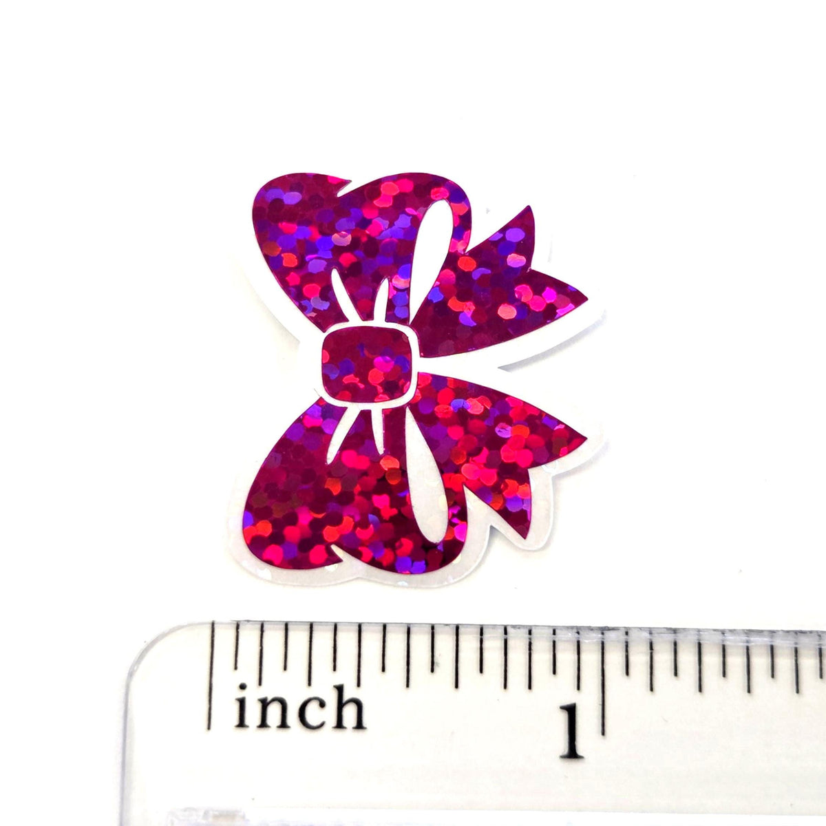 Hot Pink Bow Stickers, Mini Magenta Ribbon Vinyl Decals, clear outline