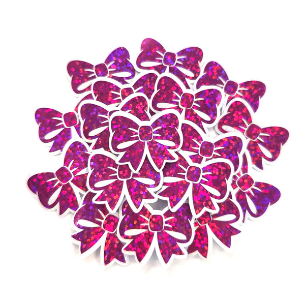 Hot Pink Bow Stickers, Mini Magenta Ribbon Vinyl Decals, clear outline