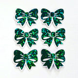 Dark Green Bow Mini Stickers, Sparkly Ribbon Decals, clear outline