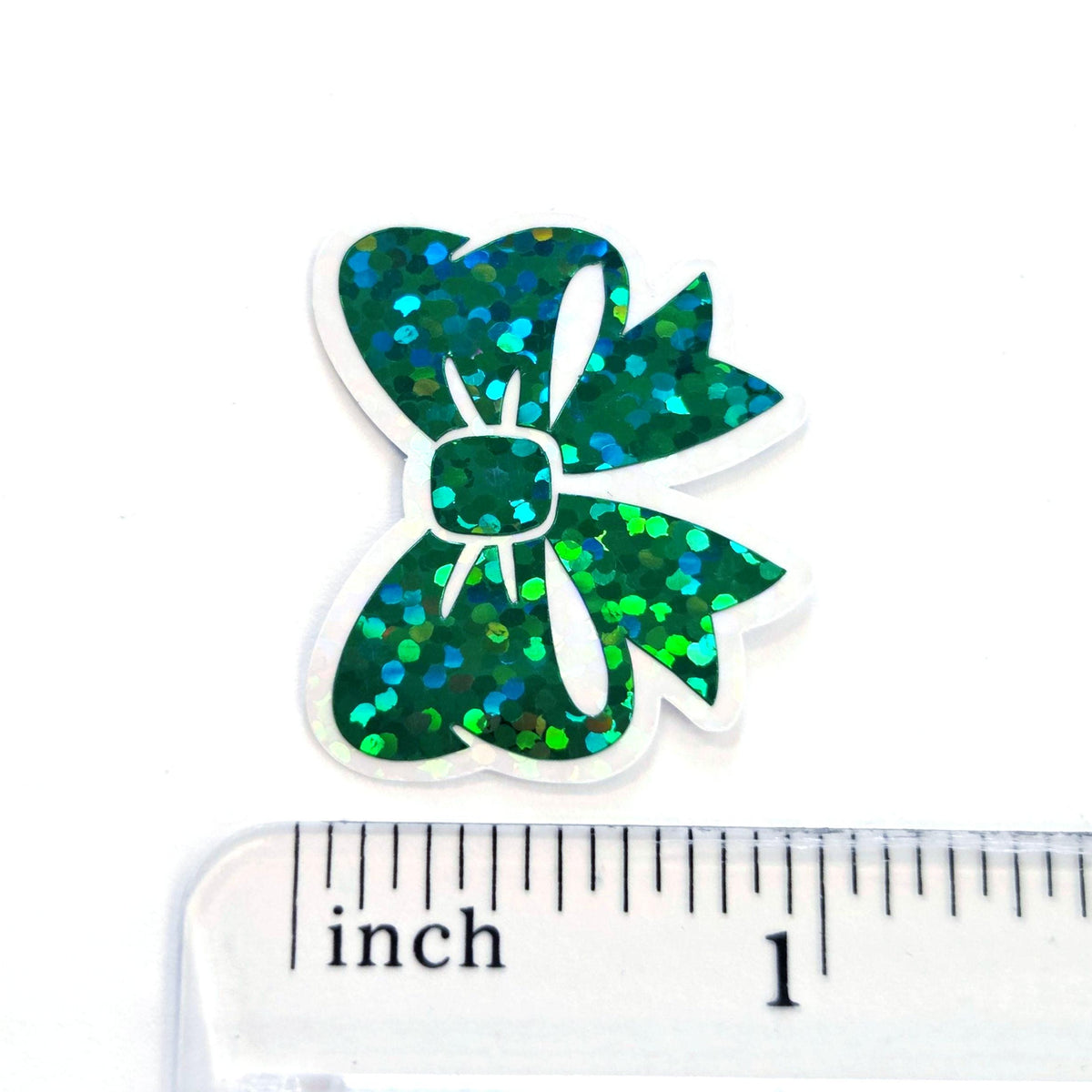Dark Green Bow Mini Stickers, Sparkly Ribbon Decals, clear outline