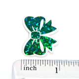Dark Green Bow Mini Stickers, Sparkly Ribbon Decals, clear outline