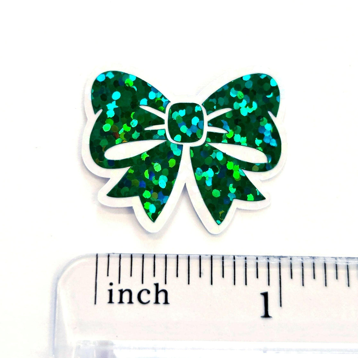 Dark Green Bow Mini Stickers, Sparkly Ribbon Decals, clear outline