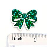 Dark Green Bow Mini Stickers, Sparkly Ribbon Decals, clear outline