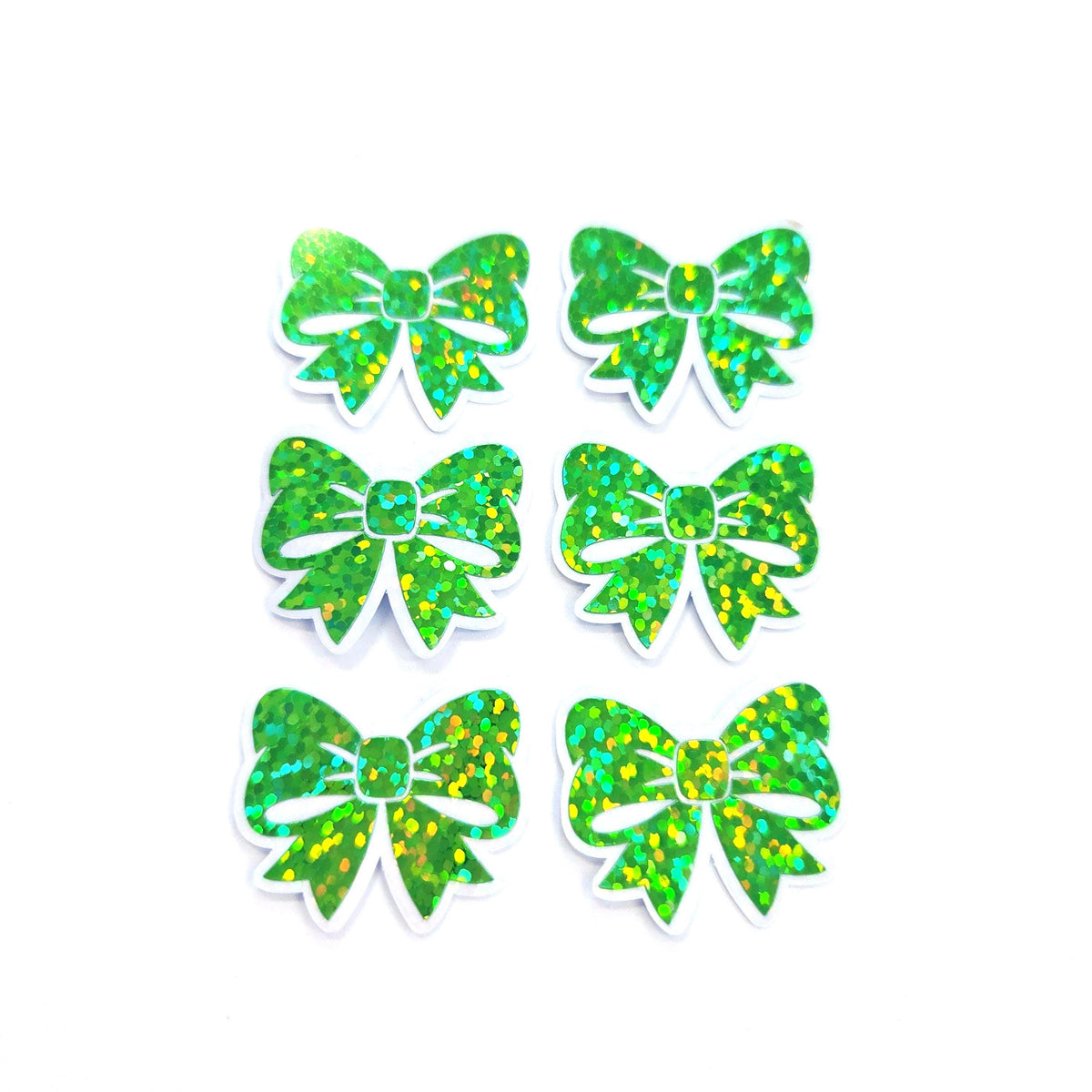 Green Bow Mini Stickers, Sparkly Ribbon Decals, clear outline