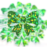 Green Bow Mini Stickers, Sparkly Ribbon Decals, clear outline