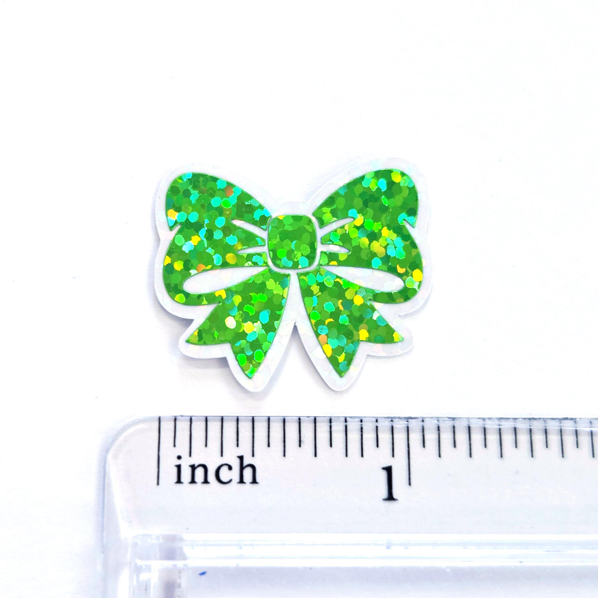 Green Bow Mini Stickers, Sparkly Ribbon Decals, clear outline