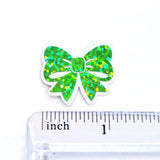 Green Bow Mini Stickers, Sparkly Ribbon Decals, clear outline