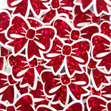 Red Bow Stickers, Small Sparkly Ribbon Vinyl Decals with clear outline