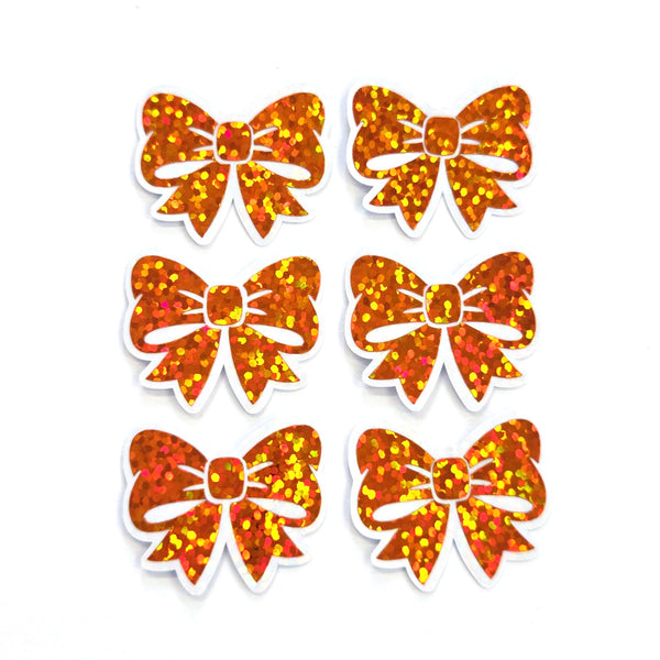 Orange Bows Sticker Set, sparkly mini stickers with clear outline