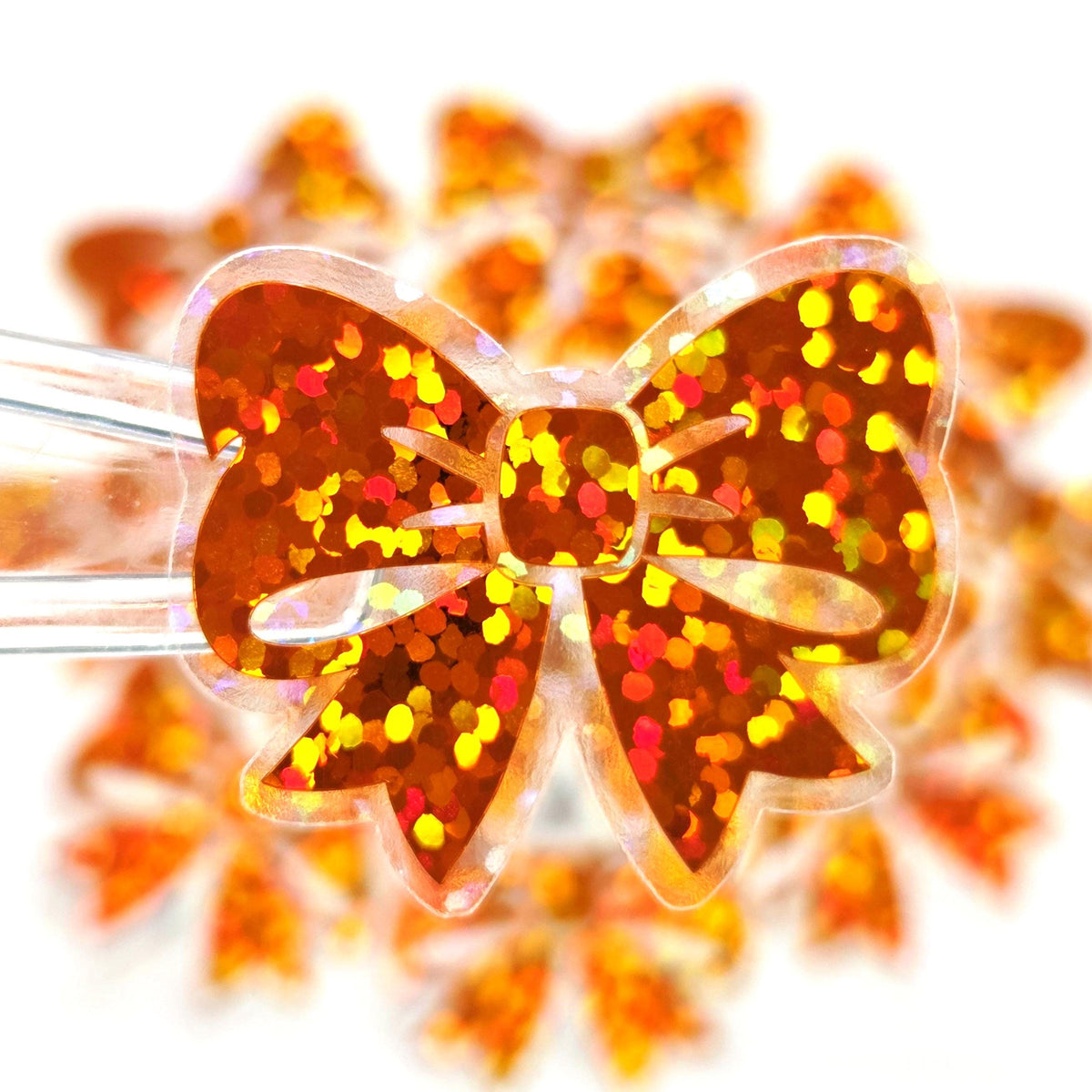 Orange Bows Sticker Set, sparkly mini stickers with clear outline
