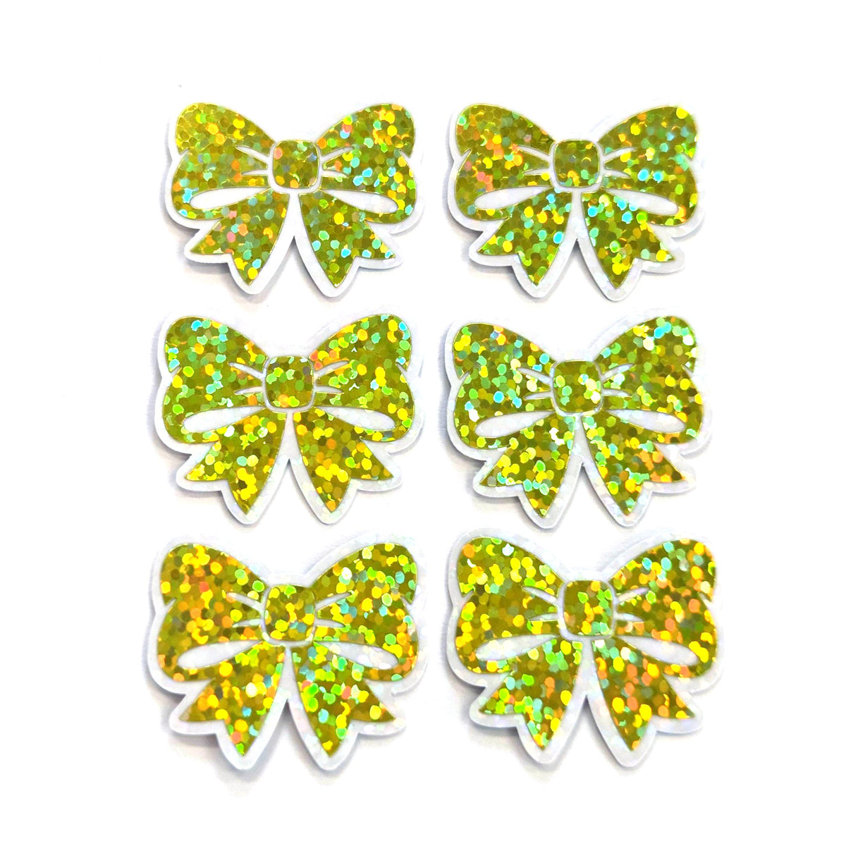 Small Yellow Bow Stickers, Sparkly Ribbon Decals, clear outline