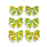 Small Yellow Bow Stickers, Sparkly Ribbon Decals, clear outline