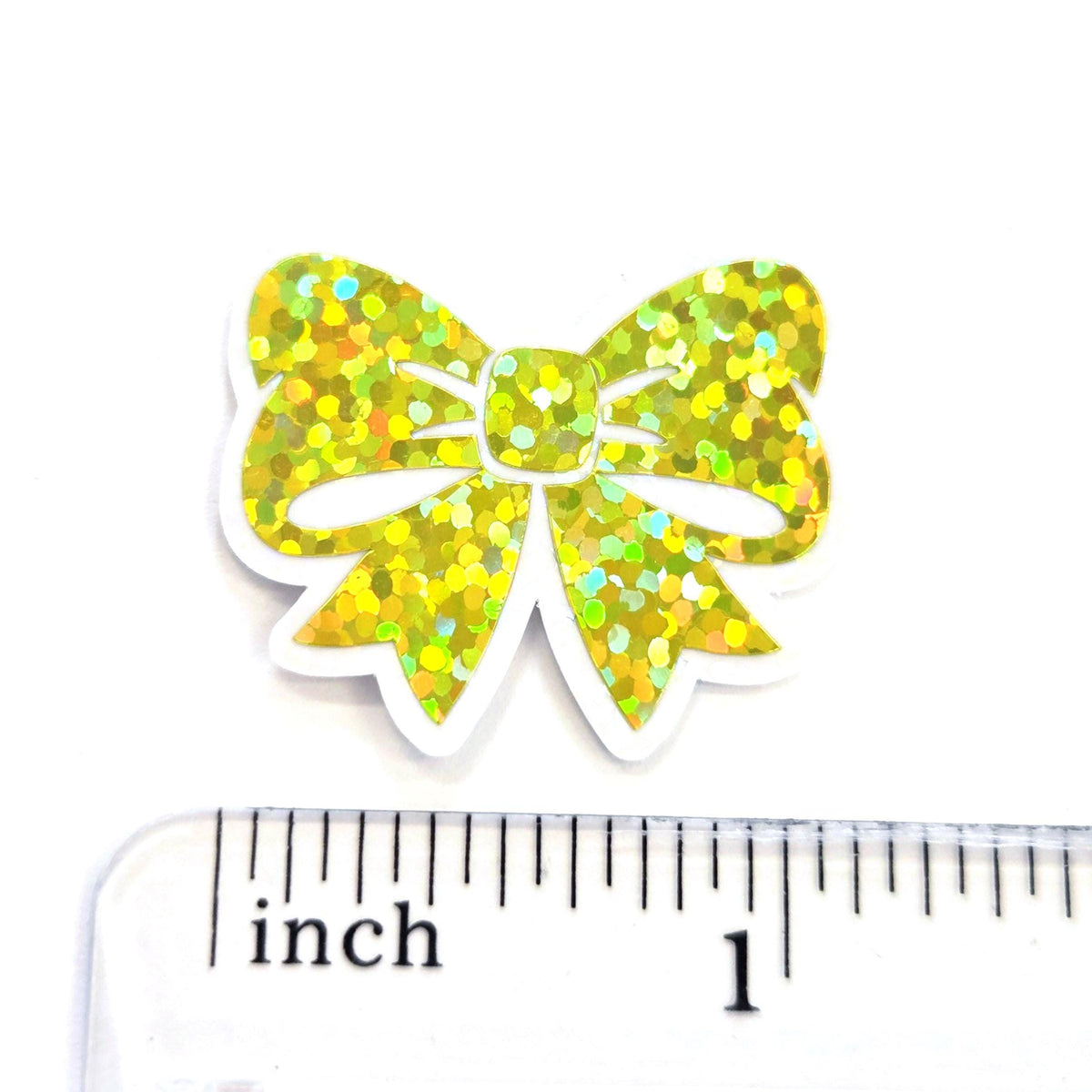 Small Yellow Bow Stickers, Sparkly Ribbon Decals, clear outline