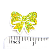 Small Yellow Bow Stickers, Sparkly Ribbon Decals, clear outline
